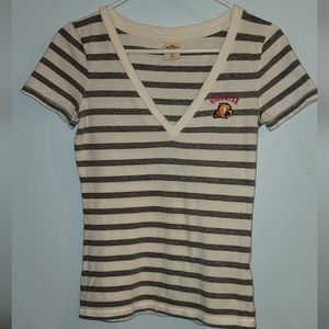 Vintage Holister gray striped embroidery Bird logo tshirt  Y2K small